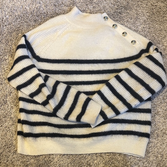 Sezane Cream and Black Striped Button Mohair Trudy Sweater/Jumper - Picture 2 of 7